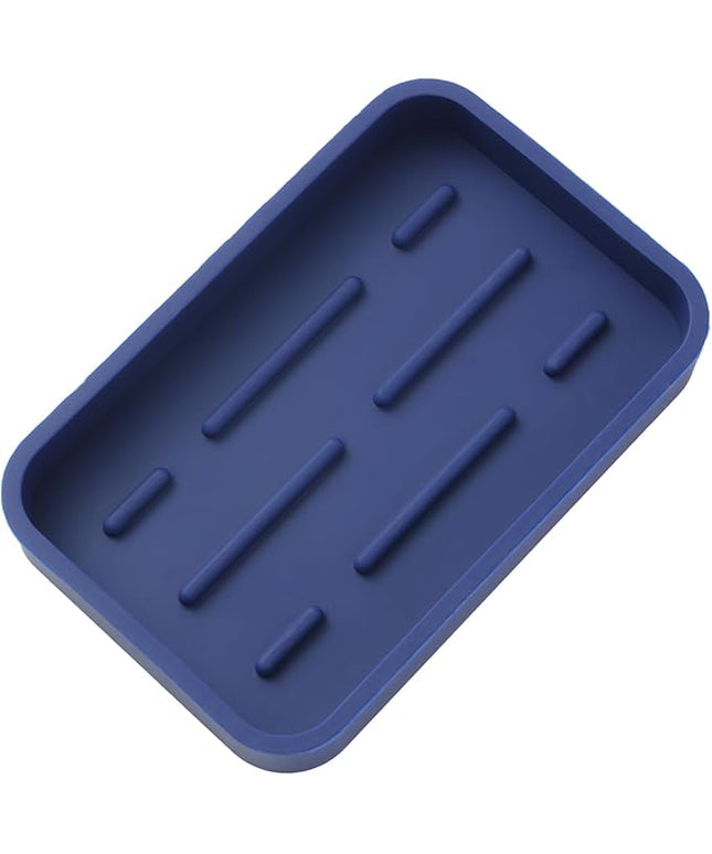 Silicone Kitchen Sink Organizer Tray for Multiple Usage,Easy Clean Sponges Holder for Kitchen Bathroom Counter or Sink,Dish Soap Dispenser,Scrubber,Bottle,Cup Navy Blue 4.9”x 3.2”