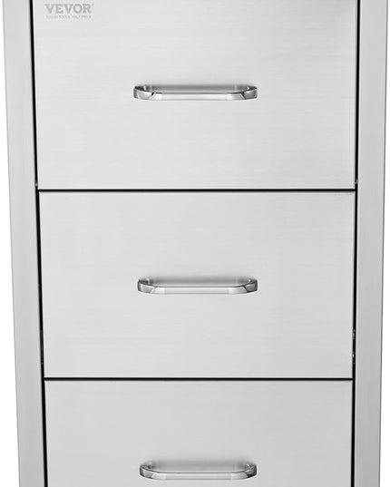 VEVOR 17W x 30H x 21D Inch Outdoor Kitchen Stainless Steel Double Access Drawers with Paper Towel Holder Combo for BBQ Island or Grill Station