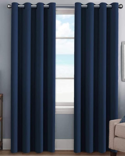 H.VERSAILTEX Premium Blackout Room Darkening Innovated Microfiber Home Fashion Navy Curtain Panels,Antique Grommet,52 by 96 - Inch - Set of 2