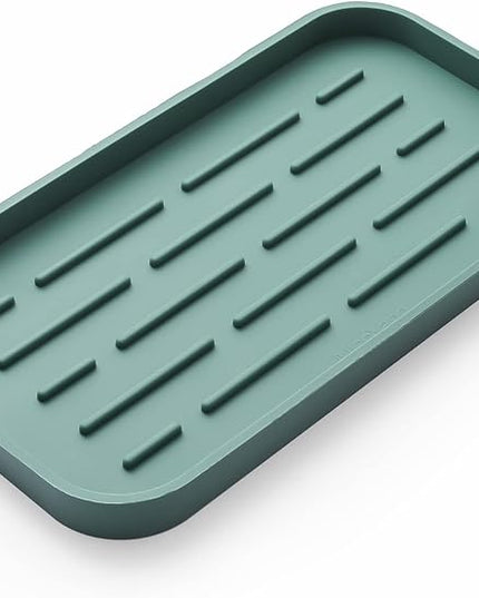 Silicone Kitchen Sink Organizer Tray for Multiple Usage,Eco-Friendly Sponges Holder for Kitchen Bathroom Counter or Sink,Dish Soap Dispenser,Scrubber,Bottle,Cup (Green, 10"×5.3")