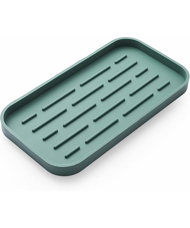 Silicone Kitchen Sink Organizer Tray for Multiple Usage,Eco-Friendly Sponges Holder for Kitchen Bathroom Counter or Sink,Dish Soap Dispenser,Scrubber,Bottle,Cup (Green, 10"×5.3")