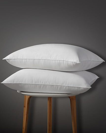 Globon Luxury Down Pillows Queen Size Set of 2 for Side Sleepers, 100% Cotton Shell Hotel Collection Bed Pillow for Sleeping, Firm Down Surrounded Feather Pillow 20" x 30"