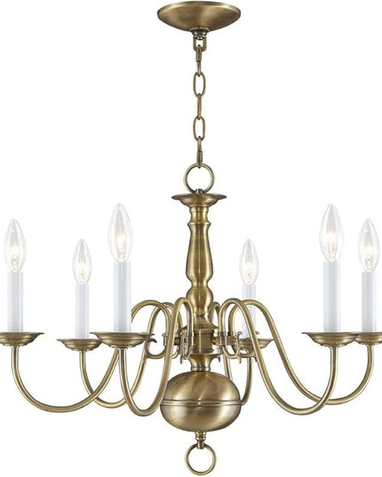 Livex Lighting 5006-04 Williamsburgh 6 Light Black Chandelier, Black/Antique Brass