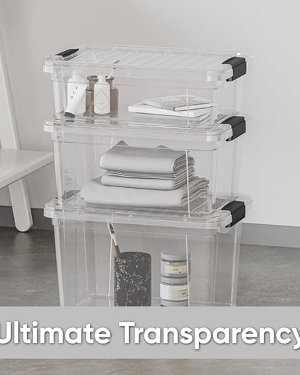 Superio Storage Bins with Lids- Clear Boxes for Organizing, Stackable Plastic Containers- BPA Free, Non-Toxic, Odor Free, Organizer for Home, Office, Dorm (6 Pack, 14.25 Qt)
