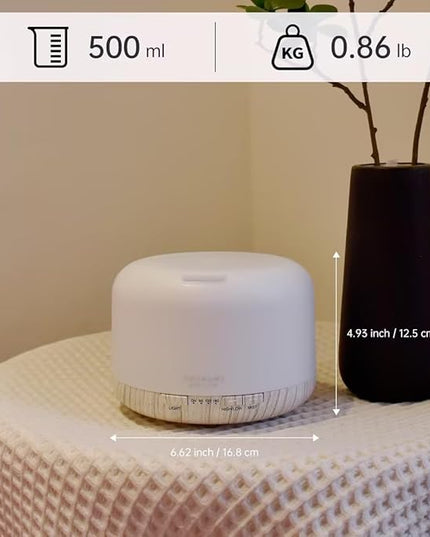 ASAKUKI 500ml Premium Essential Oil Diffuser with Remote Control, 5 in 1 Ultrasonic Aromatherapy Fragrant Oil Humidifier Vaporizer, Timer and Auto-Off Switch (White)