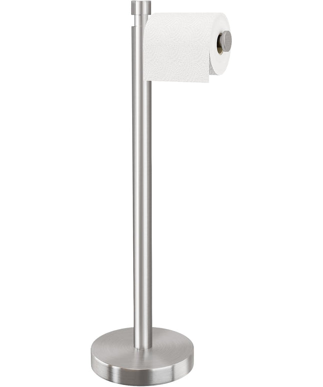 YUMORE Toilet Paper Holder Stand Freestanding, Weighted and Sturdy Brushed Nickel Stainless Steel Design with Non-Slip Cap, Rustproof Tissue Roll Holder for Modern Bathroom, RV