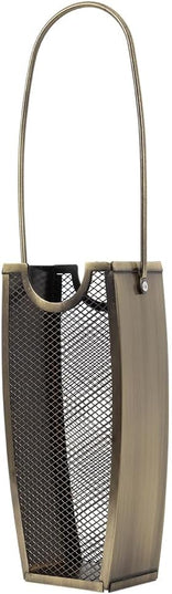 Match Stick Holder in Aged Brass | Decorative Mesh Metal Storage Bucket, Caddy, Basket for Long Matchsticks | Home Décor for Fireplace, Wood-Burning Stove, or BBQ Grill | Matches Not Included