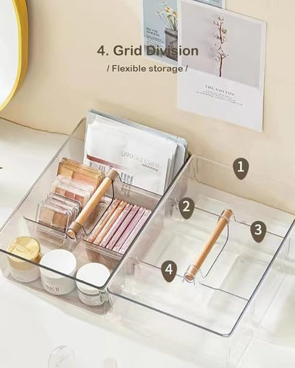 RS ONE Cosmetic storage box | Large-capacity cosmetic box holder, suitable for countertop dressing table and bathroom table storage (Transparent gray)