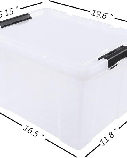 50 Quart Clear Storage Containers with Lid/Wheels, Large Rolling Stackable Box, 4 Packs