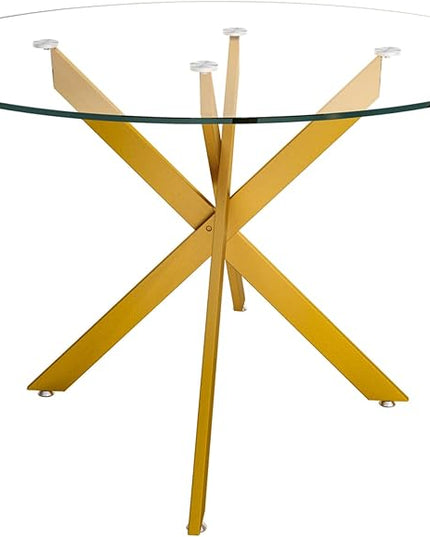 Round Glass Dining Table Set for 4, 47'' Clear Circular Kitchen Table and Chairs Set, 5PCS Modern Circle Dining Room Table Set with 4 Velvet Dining Chair for Home