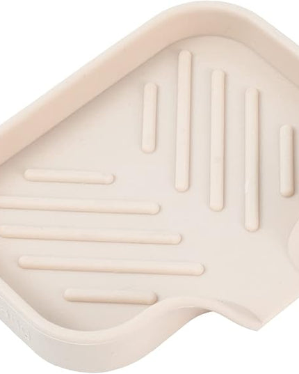 Silicone Bathroom Soap Dishes with Drain Spout-Bathroom and Kitchen Sink Organizer,Sponge Holder,Dish Soap Tray,Perfect for Dispenser,Scrubber,Bottle,Cup on Sink or Counter-Tapioca 4.9"×3.2"