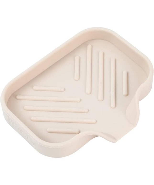 Silicone Bathroom Soap Dishes with Drain Spout-Bathroom and Kitchen Sink Organizer,Sponge Holder,Dish Soap Tray,Perfect for Dispenser,Scrubber,Bottle,Cup on Sink or Counter-Tapioca 4.9"×3.2"