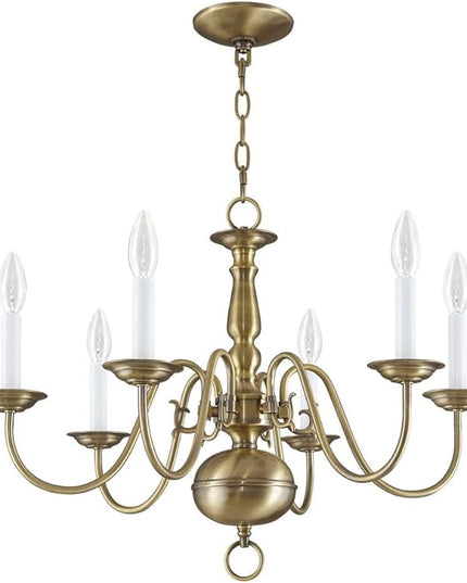 Livex Lighting 5006-04 Williamsburgh 6 Light Black Chandelier, Black/Antique Brass