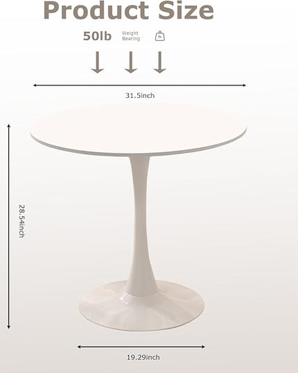 Round Table,31.5" Modern Dining Table for 2-4 People with MDF Top&Metal Pedestal Base,Coffee Table Thickened Tabletop for Dining Room/Kitchen/Living Room,White