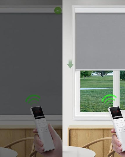 ZSHINE Motorized Blackout Window Blinds Customize Width Remote Control Rechargeable Motor Roller Shades for Windows, Home, Office, Hotel, Club, Restaurant(82026F)