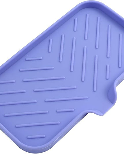 Silicone Bathroom Soap Dishes with Drain Spout-Bathroom and Kitchen Sink Organizer,Sponge Holder,Dish Soap Tray,Perfect for Dispenser,Scrubber,Bottle on Sink or Counter-Light Purple 9.6"×5.3"