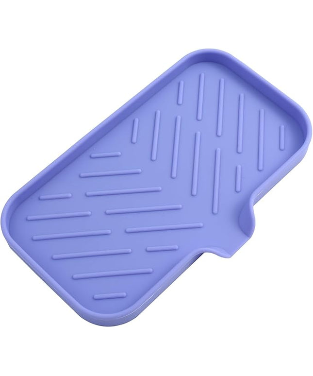 Silicone Bathroom Soap Dishes with Drain Spout-Bathroom and Kitchen Sink Organizer,Sponge Holder,Dish Soap Tray,Perfect for Dispenser,Scrubber,Bottle on Sink or Counter-Light Purple 9.6"×5.3"