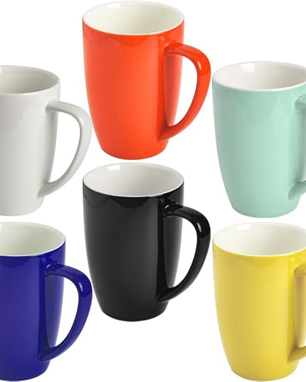 homEdge Porcelain Mug Set, 16 Ounces Cup for Tea, Latte, Mocha, Hot Chocolate, Set of 6, Assorted Color