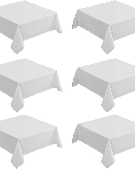 VidaFete Square Tablecloth 6 Pack 52 x 52 Inch Tablecloths Stain Wrinkle Resistant Polyester Dining Table Cover for Kitchen Dinning Party Wedding Rectangular Tabletop Buffet Decoration(White)