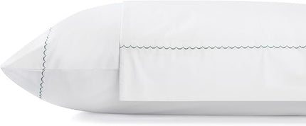 Linen Home 100% Cotton Percale Moon Scallop Hem Pillowcases Queen/Standard Size, Olive Green, 2 Pieces of Pillow Case, Crisp and Cool Strong Bed Linen, 20 inches X 30 inches