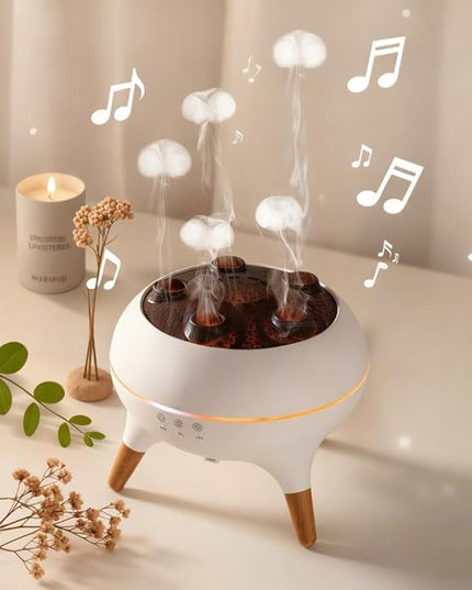 Mushroom Cloud Humidifier, Aromatherapy Essential Oil Diffuser with Sound-Activated Mode, 7-Smoke Modes Jelly Fog & Color LED, Large Water Tank with Auto-Shutoff, for Home Bedroom Office Yoga Studio