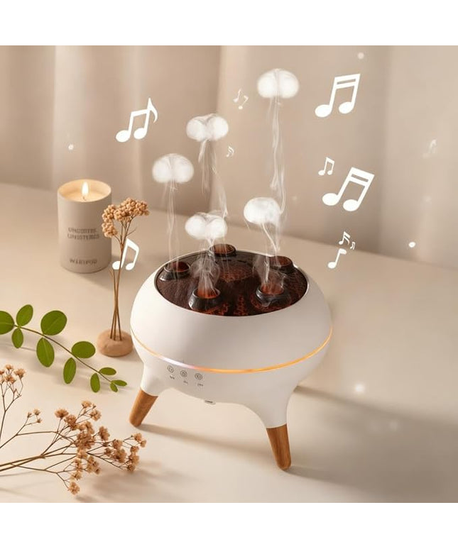 Mushroom Cloud Humidifier, Aromatherapy Essential Oil Diffuser with Sound-Activated Mode, 7-Smoke Modes Jelly Fog & Color LED, Large Water Tank with Auto-Shutoff, for Home Bedroom Office Yoga Studio