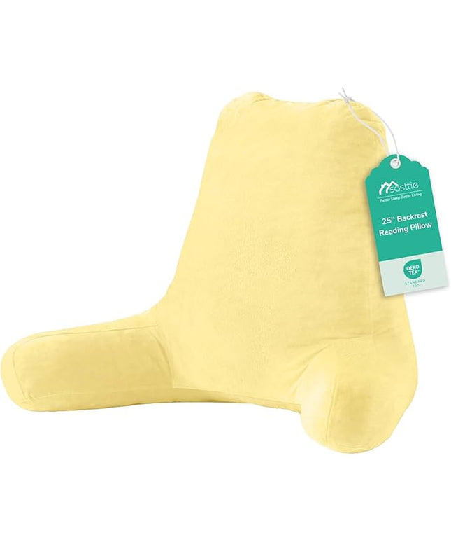 Sasttie 25-inch Reading Pillows for Sitting in Bed Adult, Jumbo Velvet Back Pillow Bed Sitting Up, XL High Back-Rest Support Cushion for Sit Up on Couch & Floor, Oeko-Tex Certified, Light Yellow