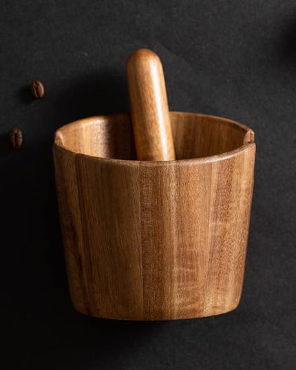 5 inch Coffee Knock Box espresso knock box,Wood Bin for Espresso Machine Coffee Grounds Acacia wood Knock Box Suitable for coffee bar decoration-coffee bar accessories