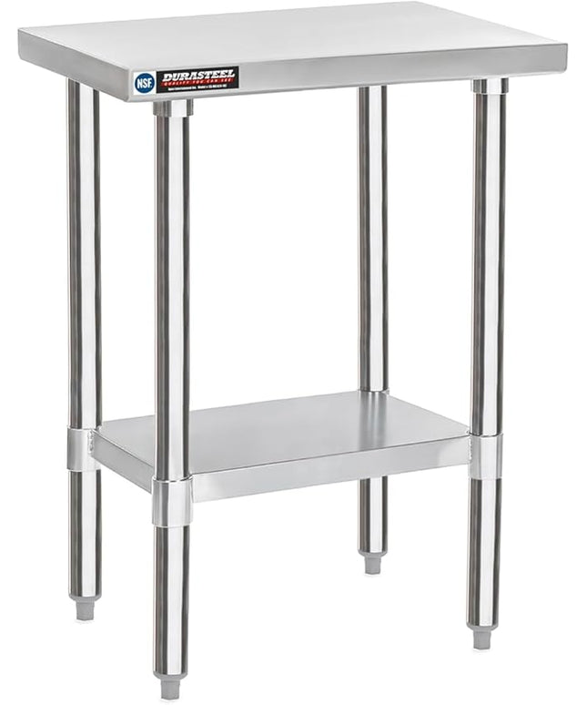 DuraSteel 24x18 Stainless Steel Work Table - NSF Commercial Prep Metal Table - Outdoor Pizza Oven Stand w/Under Shelf - Kitchen Island Laundry Utility Garage Microwave Stand Large Rolling Storage Cart
