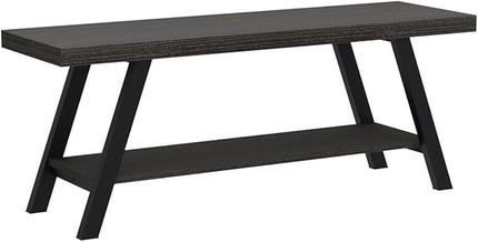 LVB Storage Bench, Industrial Indoor Entryway Bench, Wood Metal Hallway Accent Bench for Sitting, Rustic Shoe Rack Organizer Cabinet in Foyer Bedroom Living Room, Dark Gray Oak, 47 Inch Long