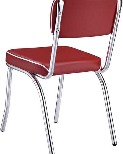 Pemberly Row 5-Piece Contemporary Metal Oval Dining Set in Chrome and Red
