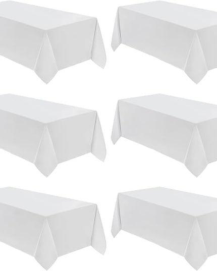 VidaFete Table Cloth 6 Pack 90*156inch Rectangle Tablecloth Polyester, Stain Resistant and Wrinkle Polyester Dining Table Cover for Kitchen Dinning Party Wedding Rectangular Tabletop Decoration(White)