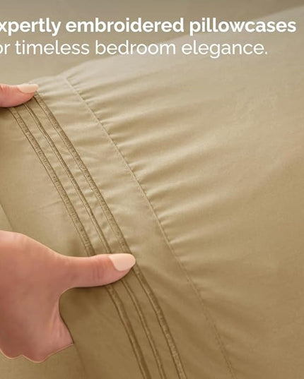 Split King Size 5 Piece Sheet Set - Comfy Breathable & Cooling Bed Sheets Set - Hotel Luxury Bedding for Women, Men, Kids, Teens, Boys & Girls - Deep Pockets, Soft and Wrinkle Free - Oeko-Tex - Beige