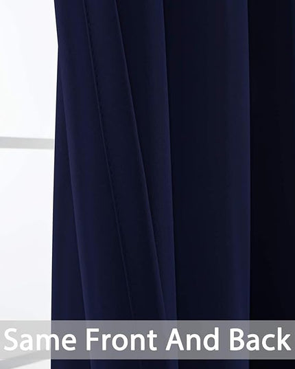 Yakamok Blackout Curtains Room Darkening Thermal Insulated Window Panels,Solid Grommet Top Drapes for Bedroom/Living Room(52Wx90L, Navy Blue, 2 Panels)