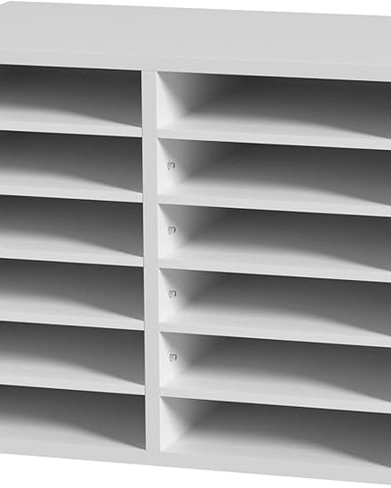 VEVOR Literature Organizers, 12 Compartments Office Mailbox with Adjustable Shelves, Wood Literature Sorter 20.4x12x16.1 inches for Office, Home, Classroom, Mailrooms Organization, EPA Certified White