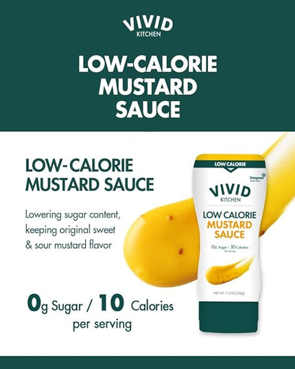 VIVID KITCHEN Low-Calorie Mustard Sauce - 2 Pack - Low Sugar, 10 Cal/Serving - Allulose Sweetened, No Preservatives or MSG - Easy Squeeze Bottle - Healthy, Flavorful Mustard for Sandwiches, Dressings, Marinades & More
