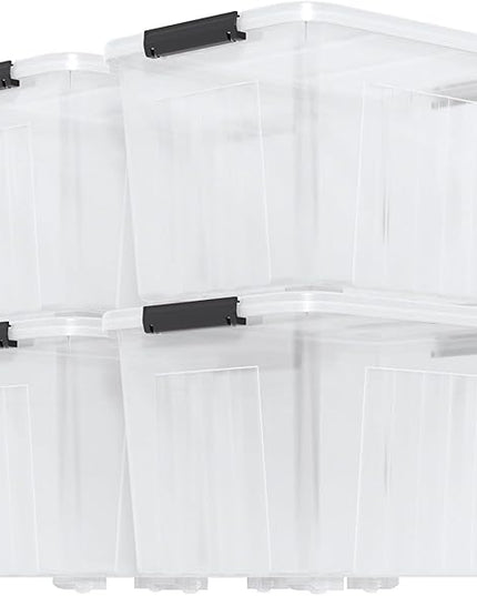Zopnny 4-Pack Transparent Storage Box, 70 Quart Storage Container with Lids and Secure Latching Buckles, Plastic Wheeled Storage Bin Stackable and Nestable, Ideal for Home and Industrial Storage