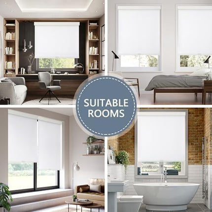 AOSKY Blackout Roller Shades Cordless Blinds for Windows, Free-Stop Shades with Valance, Thermal Insulated Fabric, UV Protection, Natural Woven Blinds for Home and Office (66" W x 72" H, White)