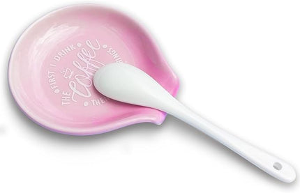 Funny Coffee Quote First I Drink The Coffee Then I Do The Things Ceramic Spoon Holder-Light Purple Coffee Spoon Rest -Cafe Station Bar Accessories