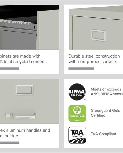 Scranton & Co 4-Drawer 22" Deep Letter Filing Cabinet in Black, Office Commercial Grade, Fully Assembled, Light Gray
