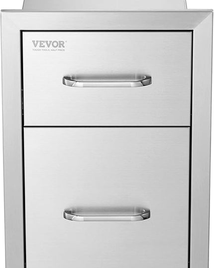 VEVOR Outdoor Kitchen Drawers 13" W x 20.5" H x 21" D, Flush Mount Double BBQ Access Drawer with Stainless Steel Handle, BBQ Island Drawers for Outdoor Kitchens or Patio Grill Station