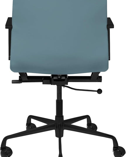 Laura Davidson Furniture SOHO II Padded Management Office Chair - Mid Back Desk Chair with Arm Rest, Swivel & Cushion Availability, Made of Faux Leather, Coastal Blue with Black Frame, Computer Chair