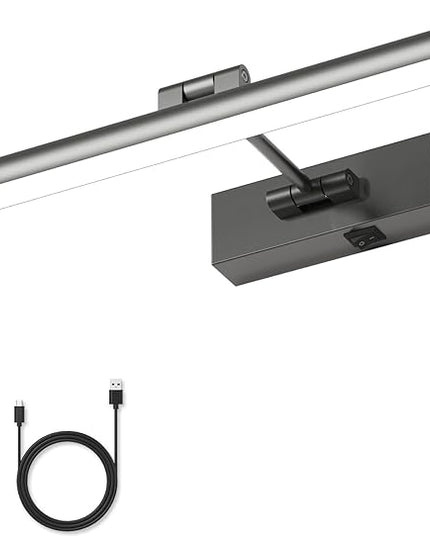 Joosenhouse Battery Operated Wireless Picture Light with Adjustable Swing Arm, Dimmable with Remote Control and Timer, 16.53 Inch Brushed Grey Rechargeable Display Light for Art and Gallery Displays