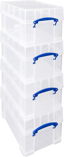 Really Useful Plastic Storage Box 9 Litre Clear with XL Lid (Pack of 4)