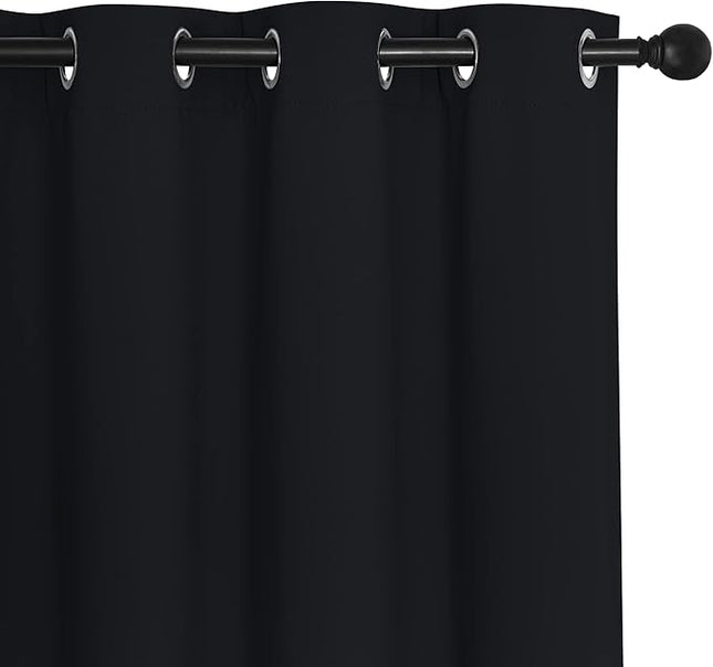 NICETOWN Black Curtain Drape for Bedroom - Light Reducing Thermal Insulated Solid Grommet Blackout Window Curtain for Home Office/Farmhouse (1 Piece, W66 x L66, Black)