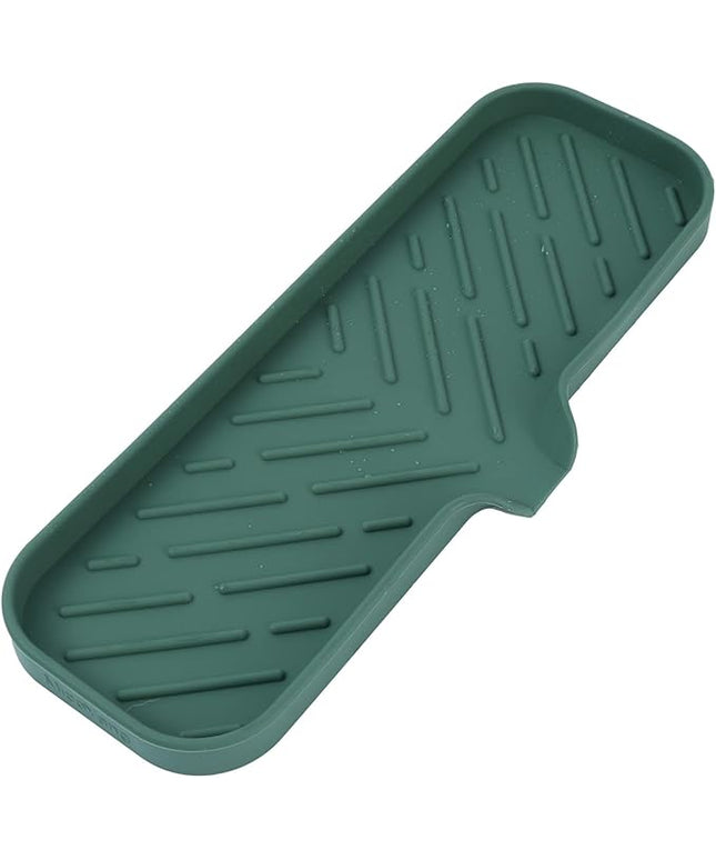 Silicone Bathroom Soap Dishes with Drain Spout-Bathroom and Kitchen Sink Organizer,Sponge Holder,Dish Soap Tray,Perfect for Dispenser,Scrubber,Bottle,Cup on Sink or Counter-Green 12"×4"