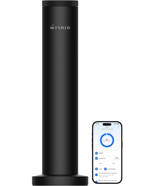Wireless Hotel Scent Diffuser-Cordless Rechargeable Diffuser for Whole House- Scent Air Machine for Home -App Bluetooth Control - Waterless Essential Oil Diffuser for Large Room, Studio Office -Black
