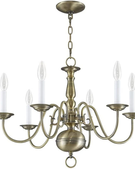 Livex Lighting 5006-04 Williamsburgh 6 Light Black Chandelier, Black/Antique Brass