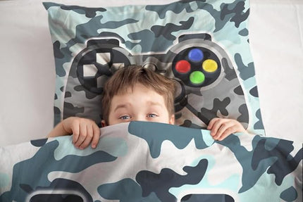 Sunnycitron Camo Grey Gamepad Gamer Comforter Set for Boys Gaming Bedding Set Teens Game Room Decor Full (1 Comforter + 2 Pillowcase)