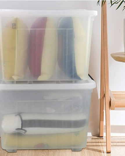 70 L Clear Plastic Large Storage Box with Wheels, Set of 4 LargeLatch Plastic Box for Storage